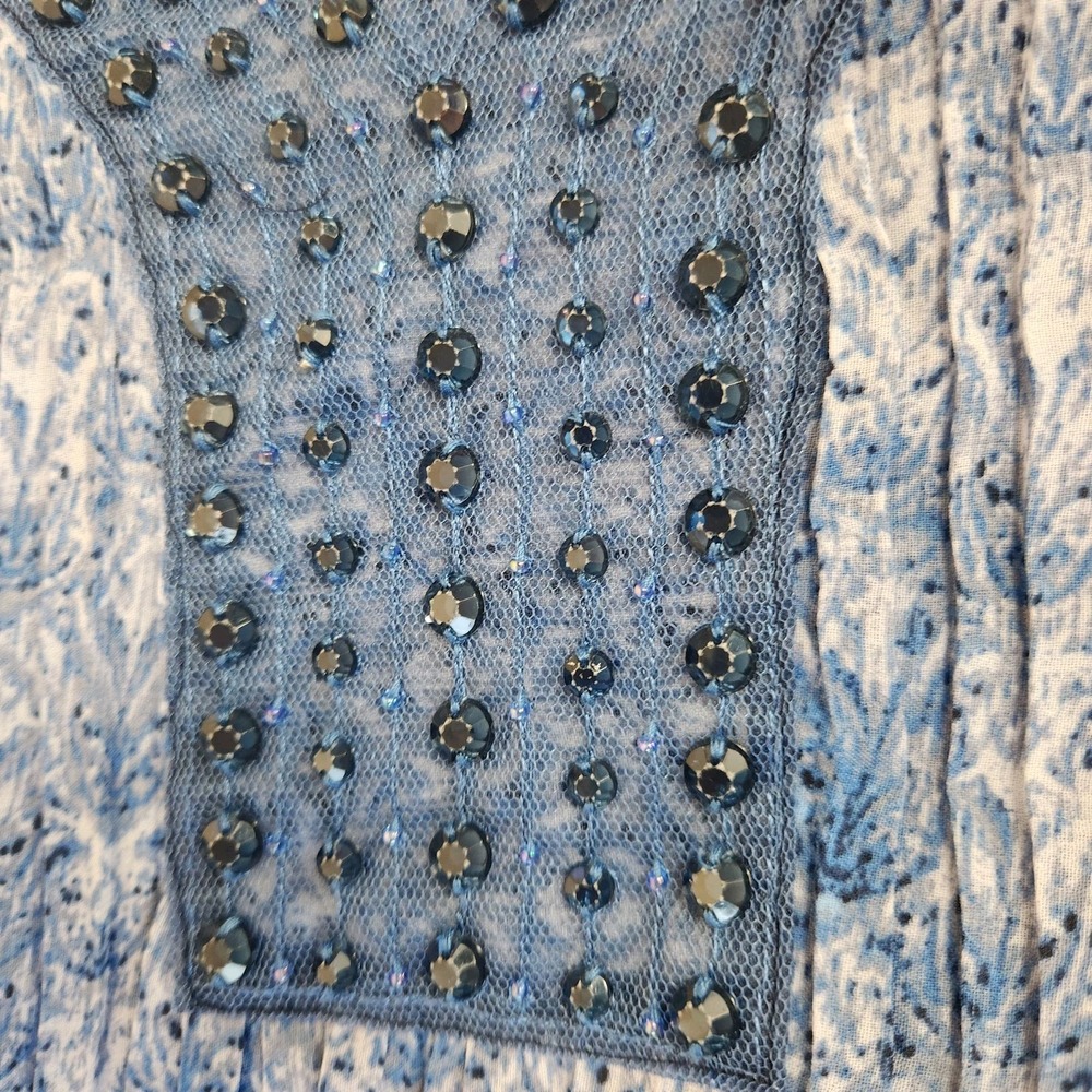 Catherines Womens Accordion Pleat Tunic Size 2X Blue Print Flare Sleeve Boho Top - Picture 12 of 16